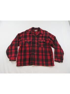 Ak-Jak Flannel Shirt, Red Black Buffalo Plaid, Sz L? 1960s